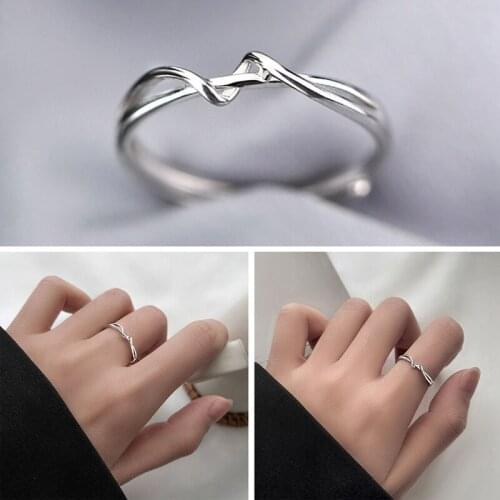 Minimalism 925 Silvery Rings Fashion Overlapping Geometric Lines Finger Ring Jewelry for Female Girls Open Ring Party Jewelry