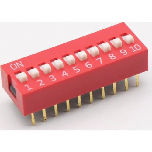 10pcs Slide Type Switch Module 2.54mm 10-Bit 10 Position Way DIP Red Pitch