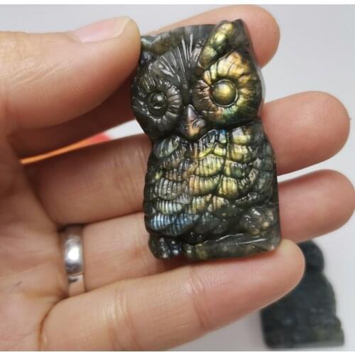 Natural Labradolite Stone Handmade Healing Labradolite owl craving crystal animal Angel strong flash As Gift