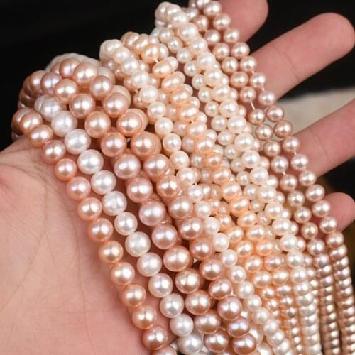 Free shipping High Quality 3A loose round shape river pearl 3mm -8mm natural freshwater pearl strand string