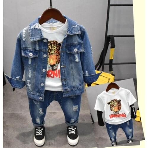 Toddler Kids Baby Boys Clothes Set baby boys Denim top + patchwork T-shirt + jeans Outfits Set Children Boy Clothes 2-6years