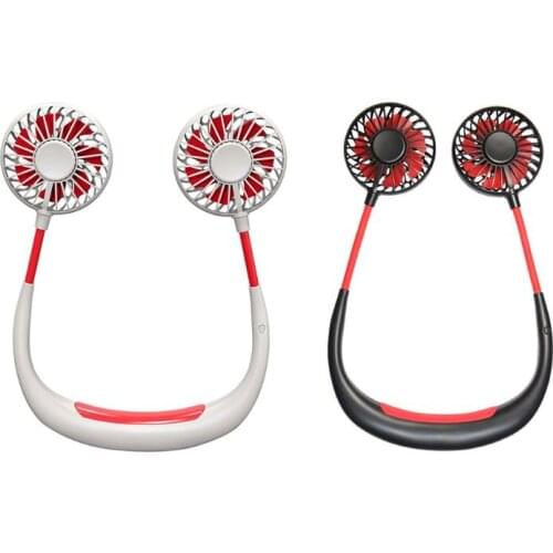 Portable Hanging Neck Sports Fan USB Rechargeable Fan With Colorful LED Light 360 Degree Adjustable 4 Speed Wind Cooling Fan