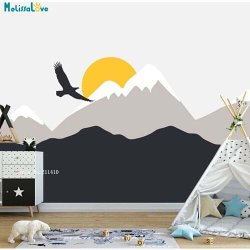 Simple Mountains With Flying Eagle Sun Rise Wall Stickers Nursery Decor Boys Kids Room Decals Self-adhesive Decals YT5235