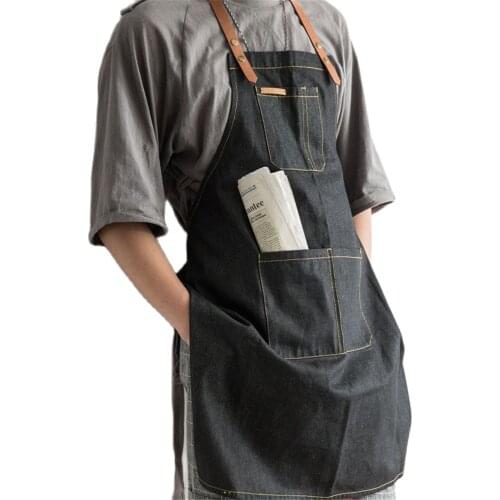 Adjustable Cotton Denim Womens Apron Home Kitchen Chef Bib Tablier BBQ Coffee Shop Cafe Florist Unisex Work Aprons With Pocket