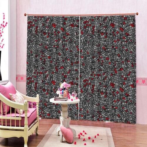 Color mixing Irregular Geometry Plaid Curtain Photo Print For Living room Bedroom Blackout Window Drapes Sets 2 Panels With Hook