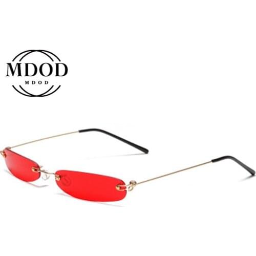 Small Sunglasses Sunglasses Small Narrow Women2020 Vintage Rimless Womens Mens Red Shades Metal Frames Eyewearoculos UV400