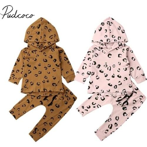 2020 Baby Spring Autumn Clothing Leopard Infant Baby Girl Clothes Long Sleeve Hooded Tops+Leggings Pants 2Pcs Outfits Tracksuit