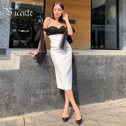 VC All Free Shipping New Trendy Polka Dot Voile Design Sexy Off Shoulder Celebrity Party Bandage Midi Dress