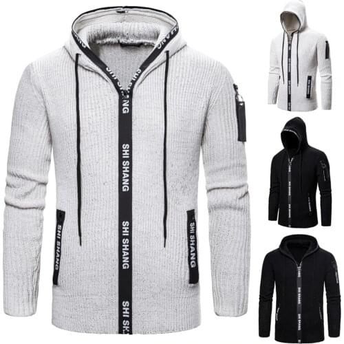 YM033 New Spring &Autumn Clothing Mens Slim Joker Knit Cardigan Zipper Hooded Sweater Coat