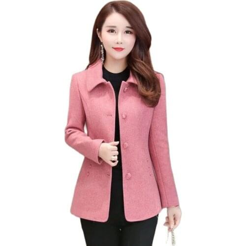 2021Women Woolen Jacket New Autumn Winter Fashion Slim Short Woolen Coat Female Casual Thicken Plus Size 5XL Wool Outerwear B