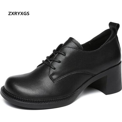2021 New Autumn Cross Strap Genuine Leather Shoes Women High Heels Non-slip Soft Comfortable Elegance Black Brown Trendy Shoes