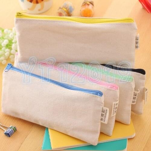 100pcs Blank Canvas Zipper Pencil Cases Pen Pouches Cotton Cosmetic Bags Makeup Bags Mobile Phone Clutch Bag Organizer