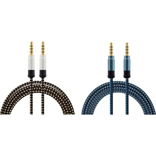 2 Pcs 1.5 Meter High-Grade Braided Metal Audio Cable 3.5 mm AUX Audio Cable, Black & Blue