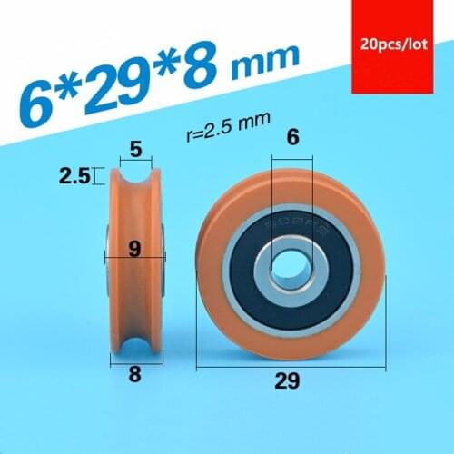 20pcs U groove Plastic coated bearing 6*29*8mm concave roller wheel nylon wrapped pulley POM for 3D printer engraving machine