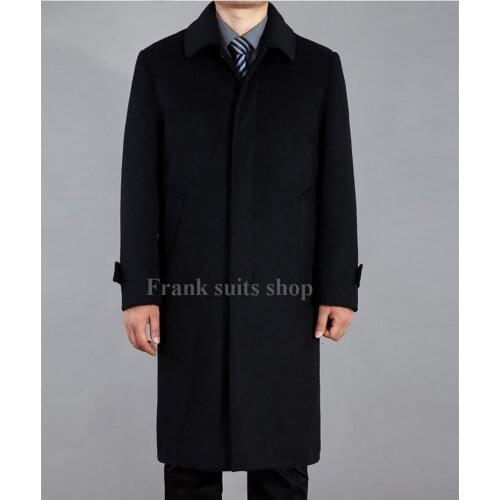 Custom made 2017 Long Business Style Mens Woolen Coat Father Outwear Black Autumn Windbreaker Jacket