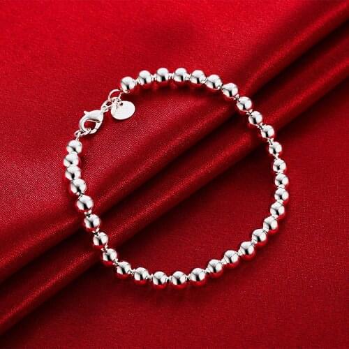 2019 New Fashion 925 Silver 6mm Round Beads Charm Bracelet For Women Lady Fine Jewelry
