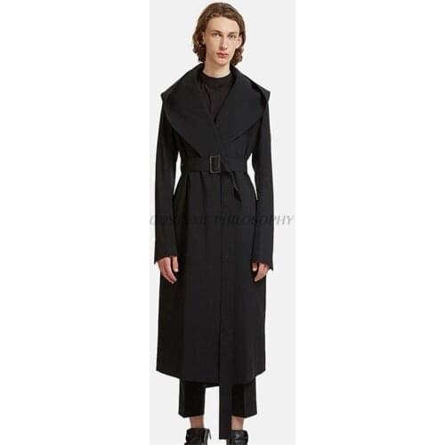 S-6xl 2020 New Original Design Mens Trench Coat Long Section Loose Corset Big Hat Black Long Sleeve Fashion Slim Windbreaker