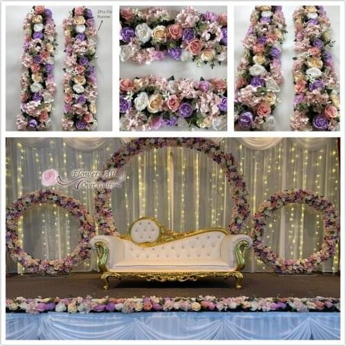 3D Artificial Silk Arch Flower Row Rose new Hydrangea Leaf Table Flower Runner Wedding Party Decoration