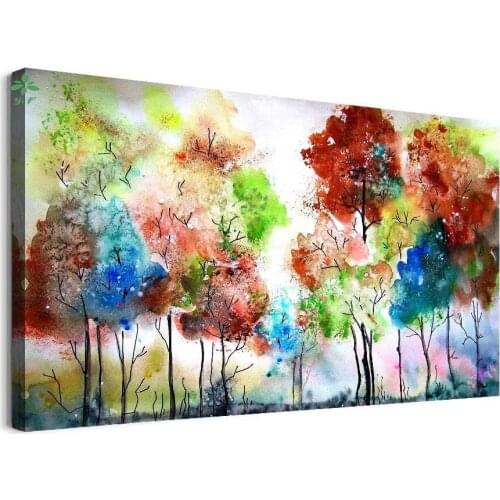 Abstract Watercolor Forest, Canvas Oil Painting Modern Home Wall Decoration