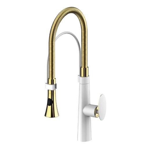 Free ship gold White color pull out kitchen faucet mixer tap Single hole /handle deck mounted faucet
