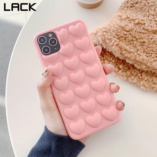 LACK 3D Love Heart Solid Color Cases For iphone 11 Pro X XS Max XR 7 8 6 6S Plus Cartoon Phone Case Soft TPU Cover With Lanyard