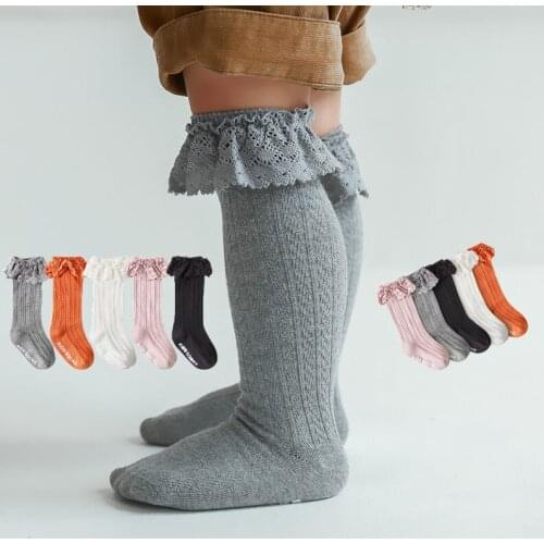 0-3Y Autumn Winter Cotton Cloth Newborn Sock Toddler Pure Color Lace Knee High Non-Slip Children Tights For Girls Long Baby Sock