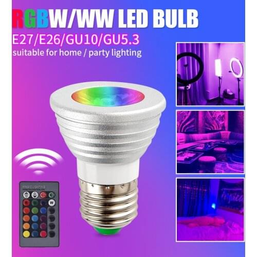 Dimmable RGB LED Bulb GU10/GU5.3 5W Lampada Led Lamp RGB Spotlight E27/E26 Bombillas Led Light With Remote Control 16 Colors