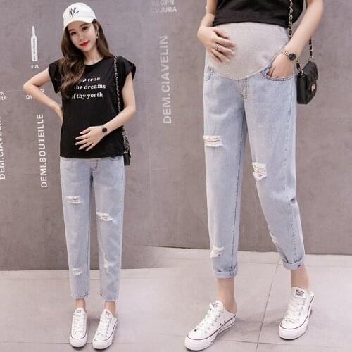 Boyfriend Style Jeans Denim Pants Hole Maternity Trousers For Pregnant Women Clothes Loose Casual Jeans Pregnancy Clothing