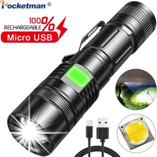 8000LM Pen Clip Flashlight USB Rechargeable Flashlight Tactical Torch XHP70 LED Flashlight Zoomable Flashlight Use 18650 Battery