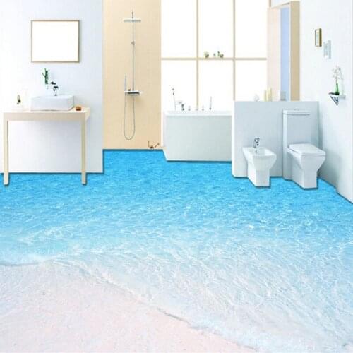 Photo Wallpaper 3D Beach Sea Wave Bathroom Floor Painting Sticker Modern Simple PVC Waterproof Home Decor Floor Mural Wall Paper