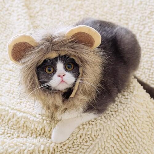 Cat Cosplay Clothes Pet Hat Lion Mane Wig Cap Dog Hat Funny Cute Halloween Soft Hair Hood Pet Costume for Fancy Dress Party SML