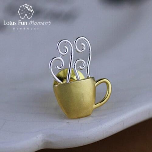Lotus Fun Moment Real 925 Sterling Silver Designer Handmade Fashion Jewelry Lovely Afternoon Dating Hot Coffee Cup Brooches Pin