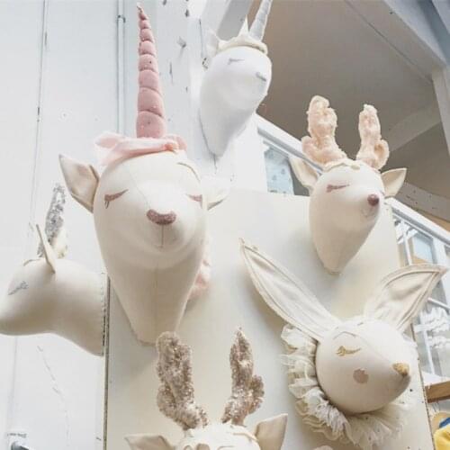 Kawaii Deer Unicorn Elephant Head Wall Hangings Soft Animal Head Wall Hangings Fashionable Home Decors Kids Room Decorations