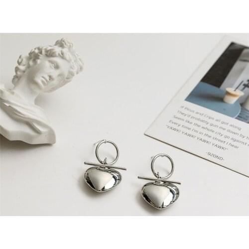 Minar Minimalist Metallic Love Heart Earrings for Women Female Hollow Circle Statement Dangle Earrings Wedding Party Jewelry