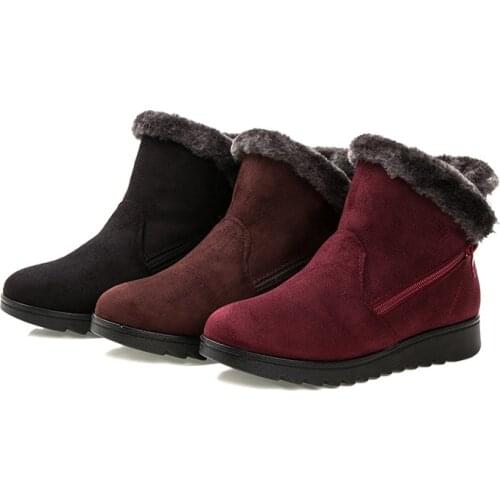 Flock Winter Warm Faux Fur Snow Fashion Solid Ankle Boots Casual Women Mother Flats Shoes Woman 2020
