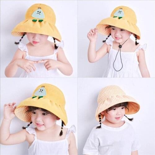 Cartoon Kids Summer Wide Brim Foldable Anti-UV UPF 50+ Sun Cap Empty Top Protective Hat Stop The Flying Spit Hat