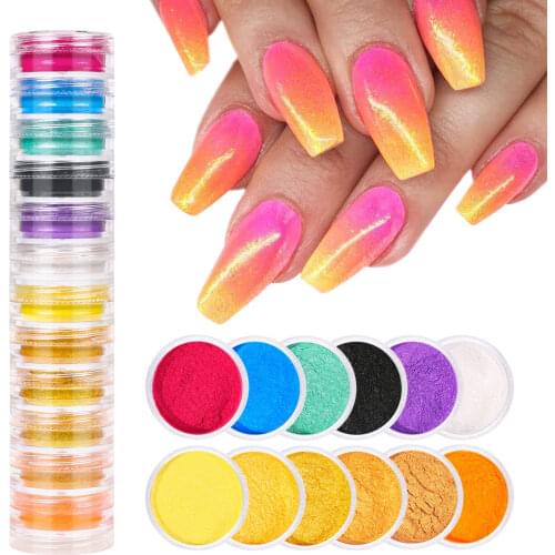 12color Neon Gold Rose Pigment Powder Fluorescent Nail Shinny Glitter Ombre Chrome Dust DIY Polish Manicure For Nails Design
