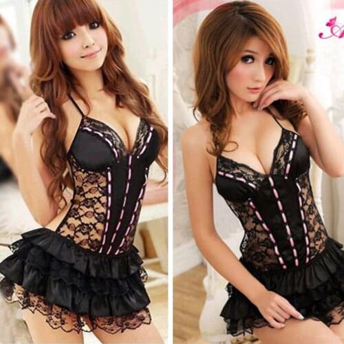 New Women Sexy Lingerie Black Lace Dress G-string Underwear Babydoll Sleepwear Sets Sex Game -20