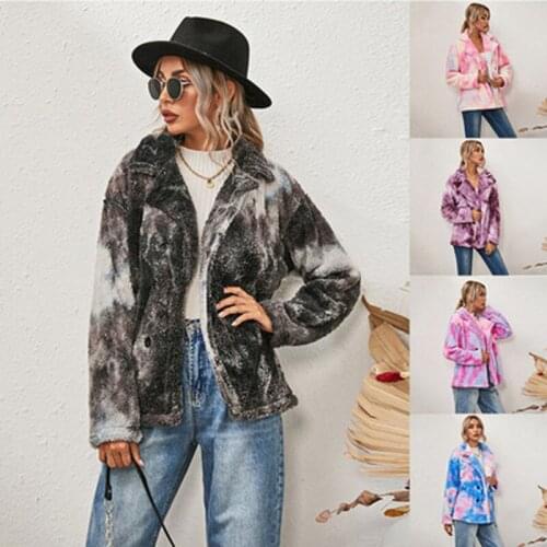 Autumn And Winter New Coat Fashion Tie-Dye Printing Double-Sided Plush Thick Coat Double-Breasted Casual Womens Clothing Traf