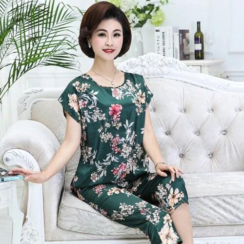Green Women Pajamas Sets Female Robe L-4XL O-Neck Top Pants Sleepwear Flower Spring Home Wear Nightgown Bath Gown Nightdress