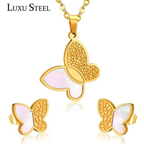 LUXUSTEEL Butterfly Earrings inoxidable Shell Jewelry Necklace Collars 2020 Babygirl Accessories Chains Necklace Wedding