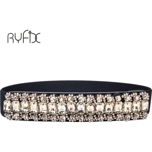Luxury full crystal female Western elastic wide waistband women rhinestone belts dress strap Bohemia style belt BL228