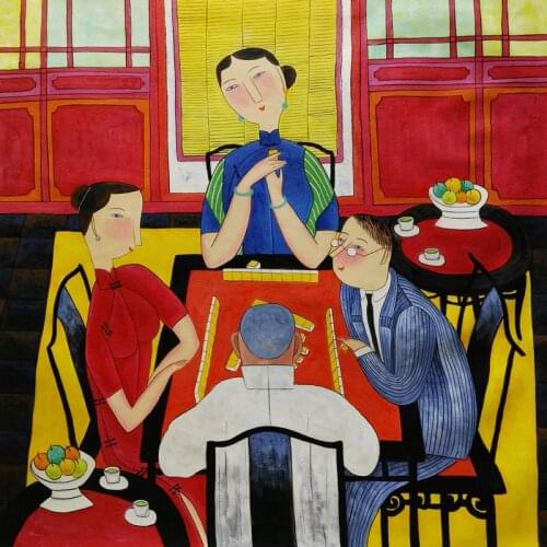 Hand painted Oil Painting on Canvas Hu YongKai Chinese Contemporary Art Woman Wall Art Pictures for Living Room Home Decor #1015
