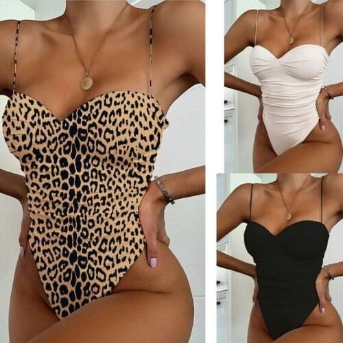 Sexy Bodysuit Backless Bodycon Tops 2020 Summer Sleeveless Spgahetti Strap Leopard Print Bodysuit Women