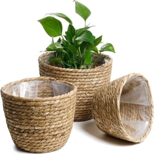 Straw Basket Woven Basket for Storage Plant Pot Basket, Laundry, Grocery Basket Flowerpot Basket For Indoor Outdoor Plants
