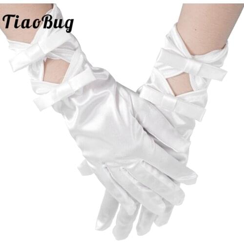 Wedding Gloves White Bow Hollow Out Short Satin Gloves Wrist Length Mittens Bridal Gloves for Women Bride Wedding Accessories