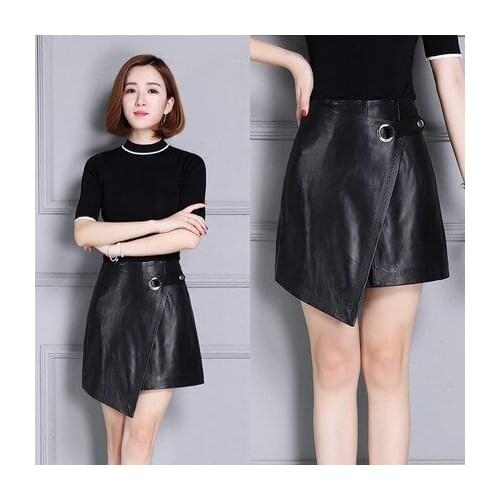 Sheepskin Skirt High Waist A-line Leather Skirt K87