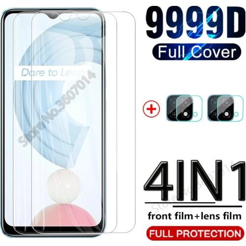 4in1 Full Glue Tempered Glass Case Realmi C21 Glass For OPPO Realmy Realme C21 C11 C15 C3 2021 HD Camera Lens Protective Film