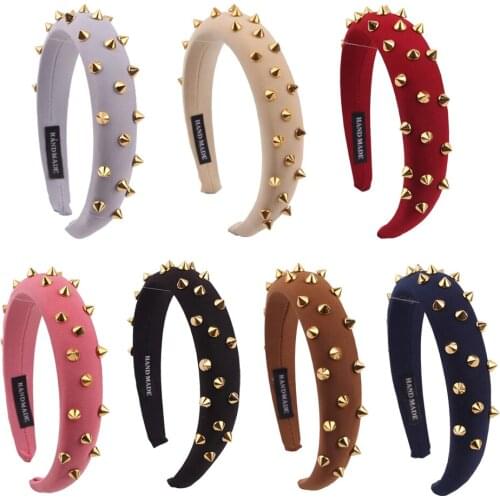 Women Punk Rivet Headband Sponge Headwear Wide Head Wrap Hair Bands