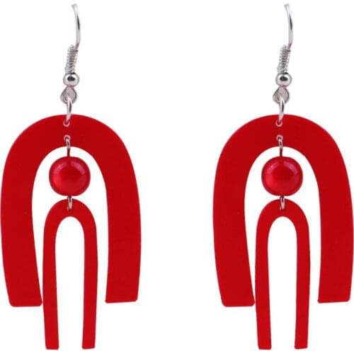 New Korean Style Geometric Dark Blue Red Drop Earrings For Women Girls Acrylic U Shape Long Dangle Earrings Fashion Jewelry Gift